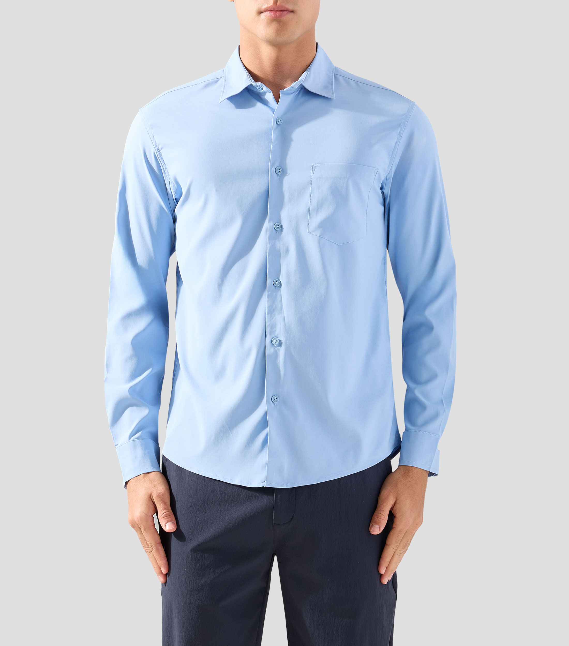 Camisa lisa manga larga Hombre